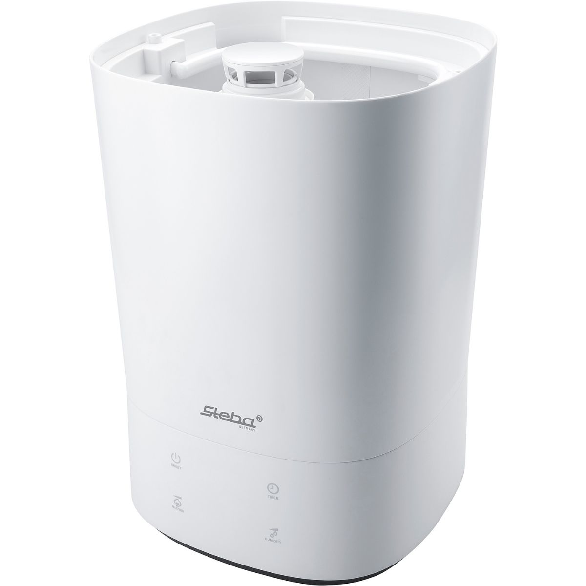 Humidificador blanco con tres botones en la parte inferior.