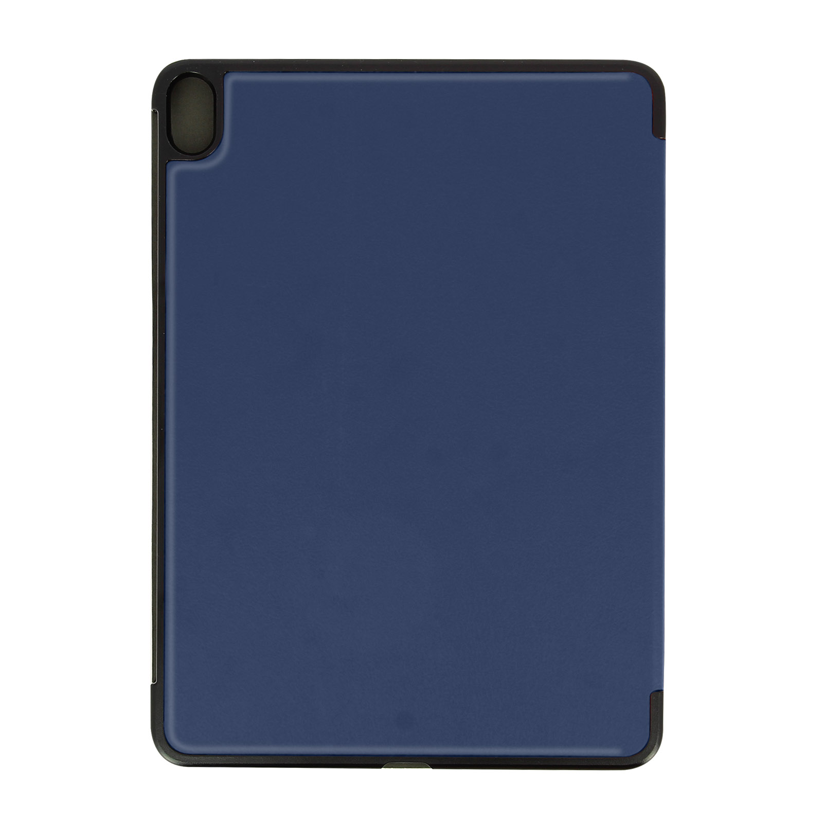 Custodia blu per tablet con cornice nera. La custodia è chiusa, mostrando una superficie blu uniforme.