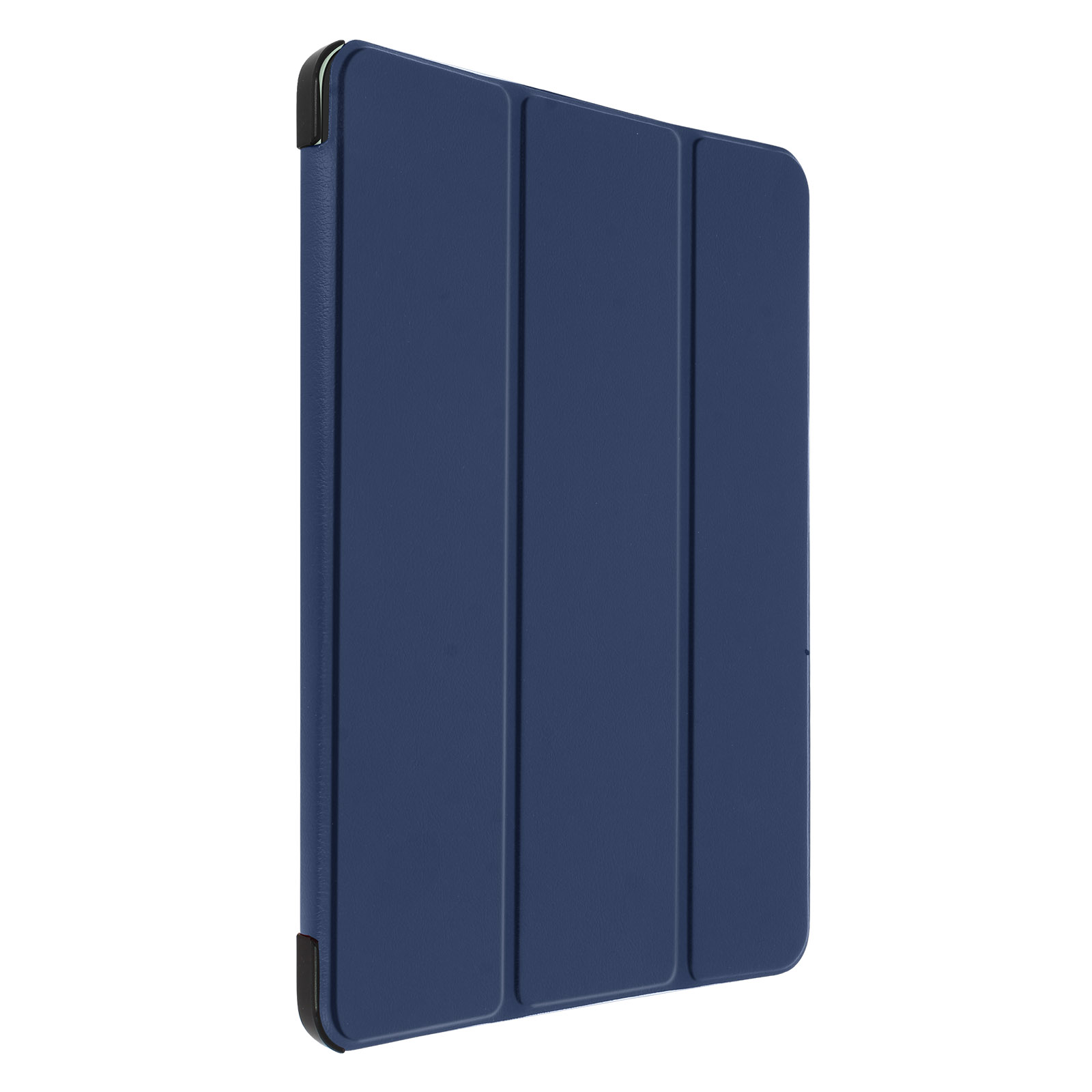 Una custodia blu per iPad, chiusa, che mostra la parte anteriore con una texture liscia.