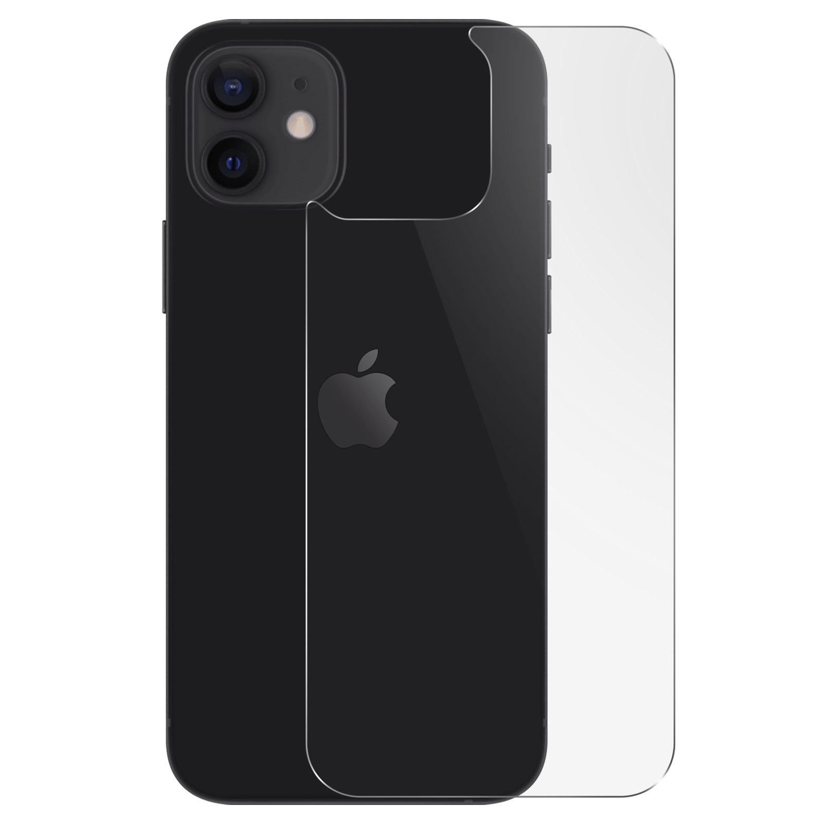 Telefono nero con protezione schermo. Su sfondo bianco.