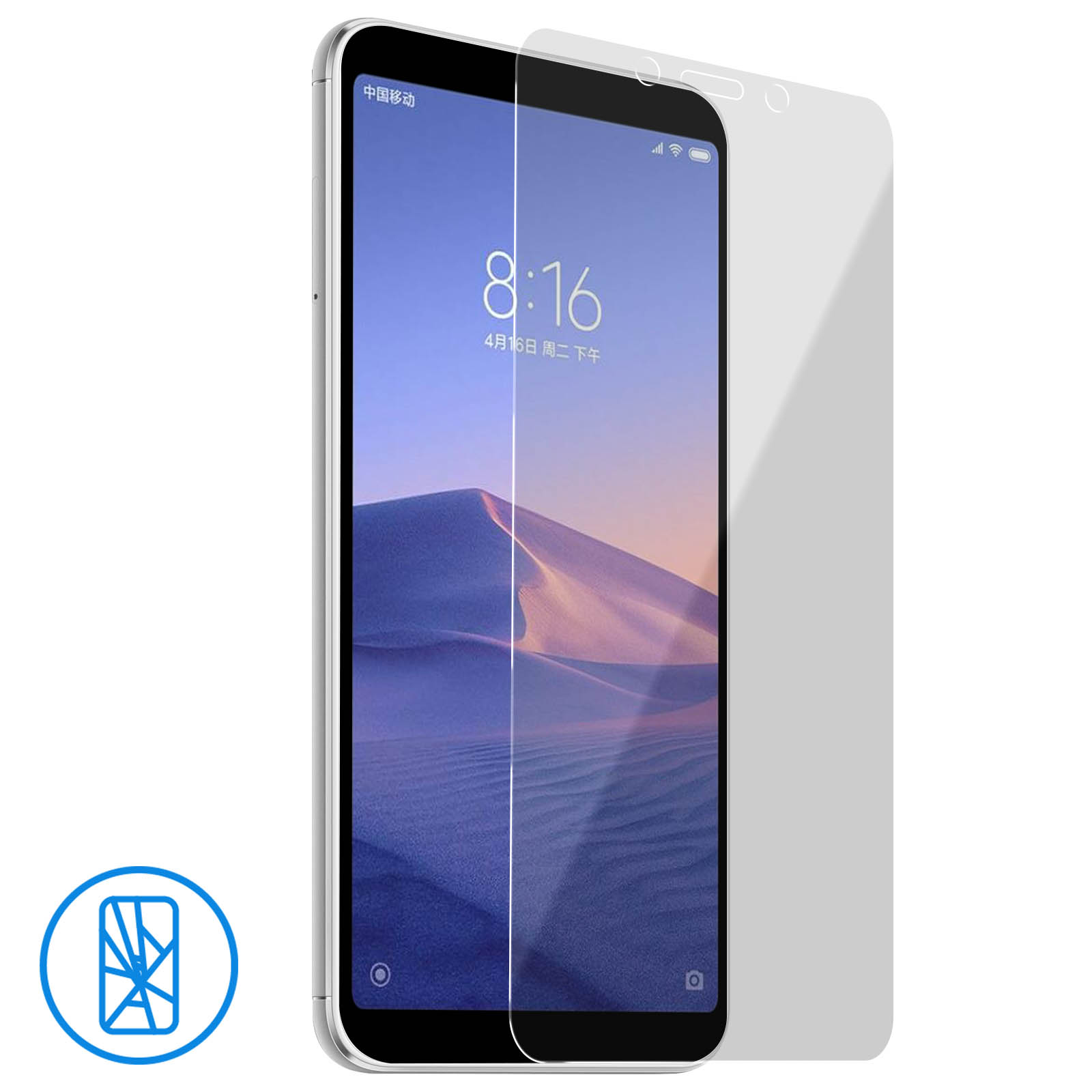 Uno smartphone con una protezione per lo schermo applicata, che mostra l'ora 8:16.