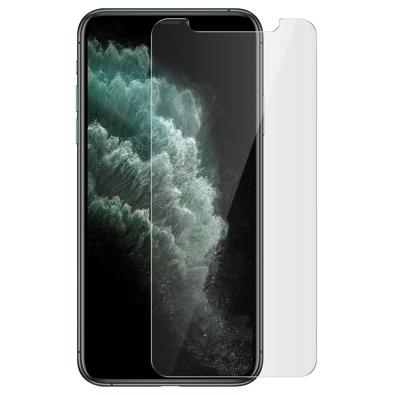 Smartphone with screen protector next to it. Clear screen and protector.