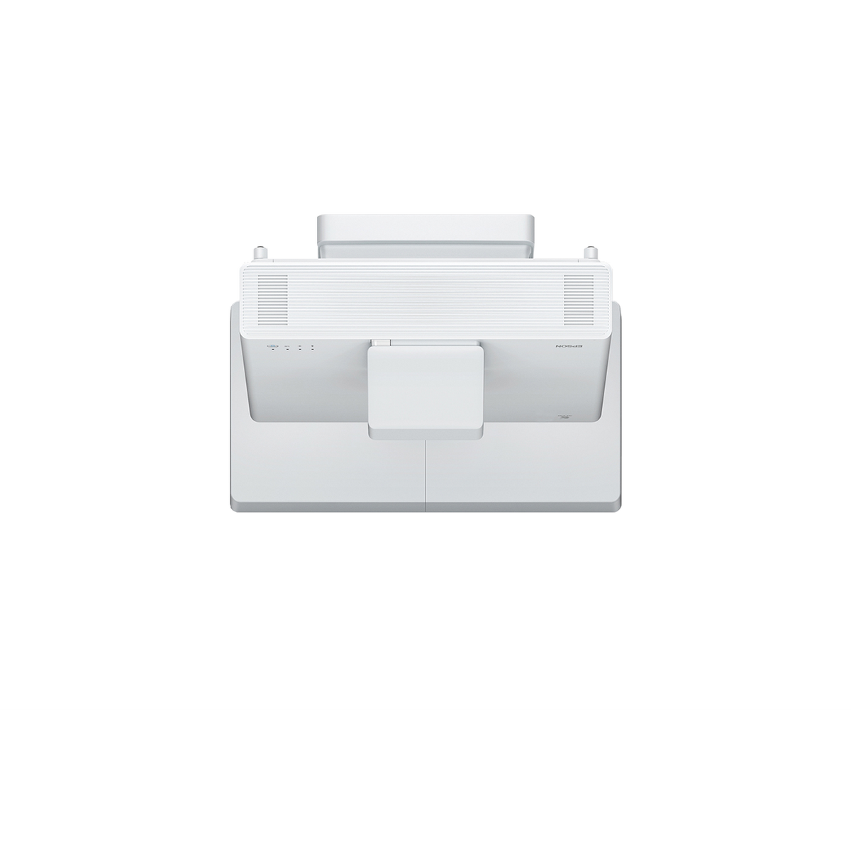 Biały monitor komputera, widok z góry, na czarnym tle.