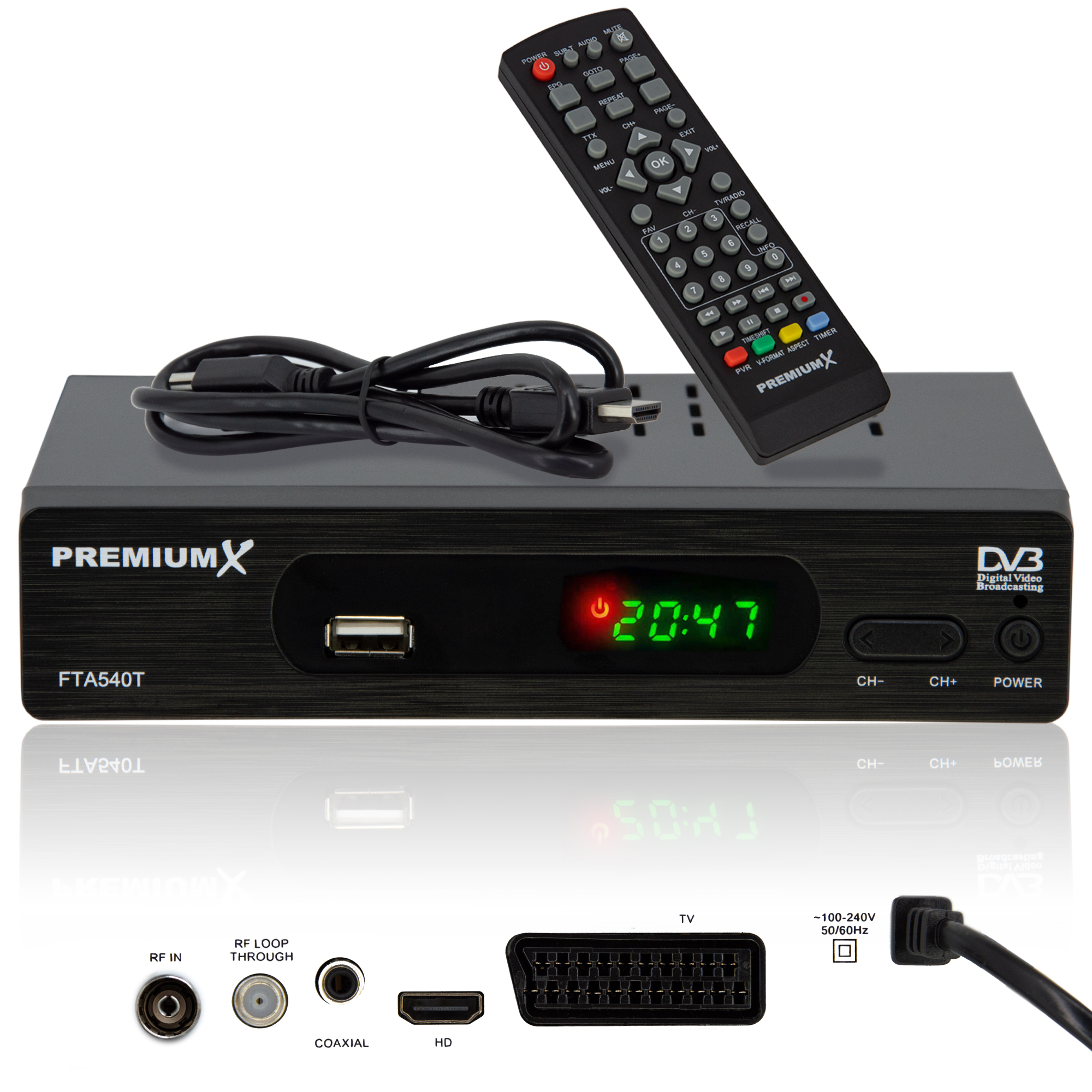 FTA 540T Digital DVB-T2 PREMIUMX (Schwarz) FullHD Receiver Receiver H.265 DVB-T2 SCART Terrestrischer HDMI USB