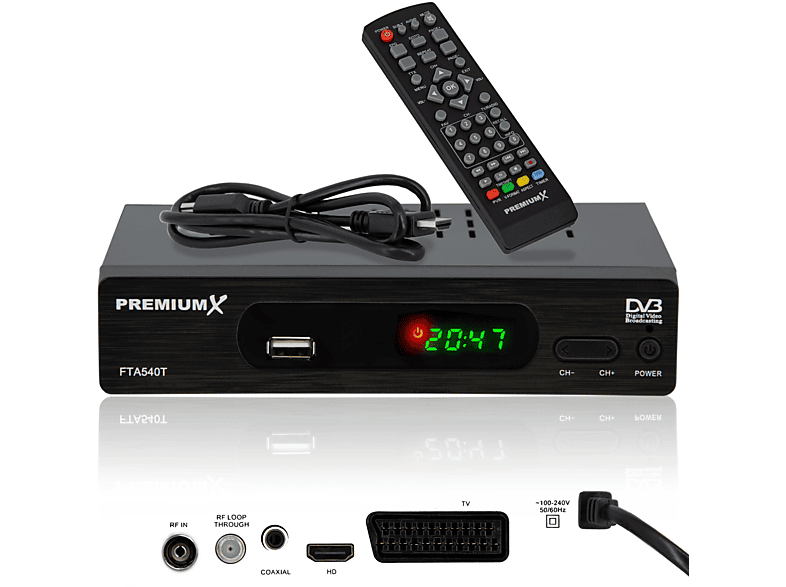 PREMIUMX FTA 540T FullHD Digital DVB-T2 Terrestrischer Receiver H.265 ...
