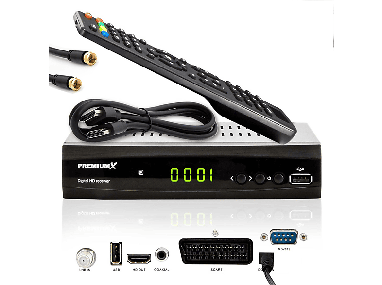 PREMIUMX HD 521 FTA Digital SAT Receiver DVB-S2 HDMI SCART Antennenkabel schwarz HD Sat Receiver (Schwarz)