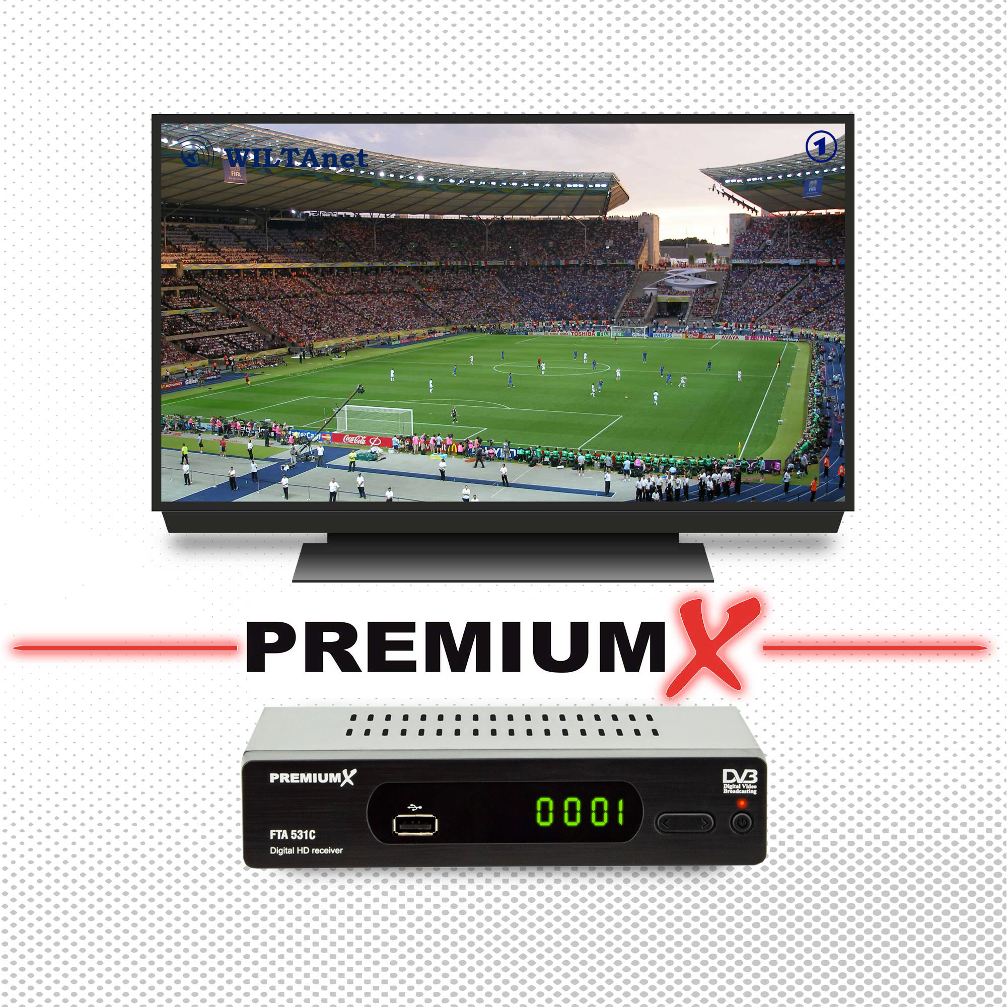 PremiumX HD 521 FTA Digital Satellite Receiver DVB-S2 FullHD HDMI SCART 2X USB Media Player 12V External Power Supply
