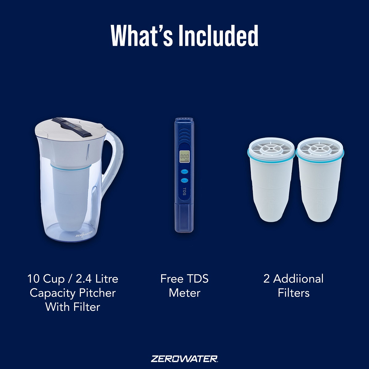 ZEROWATER 2,4 Liter Runde Wasserkrug Filterpatrone