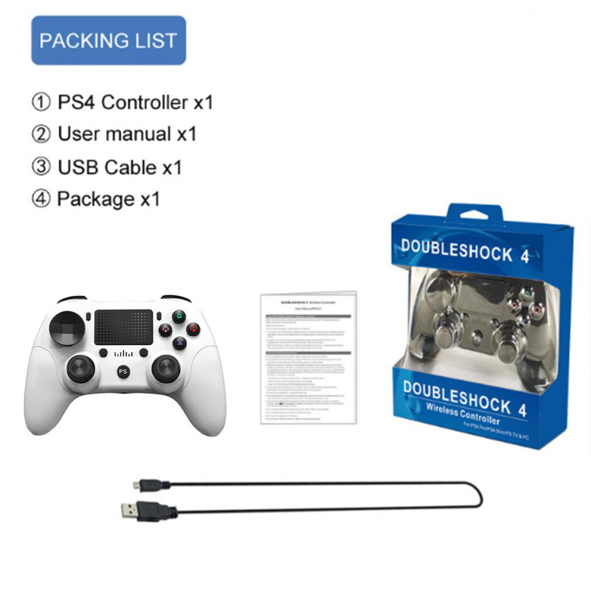 INF Kabelloser 6-Achs-Controller für PS4 Weiß, Controller, Weiß 