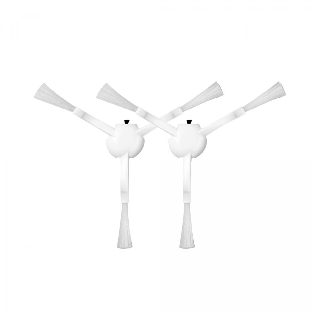 Dwie białe szczotki do robota sprzątającego, każda z czterema głowicami szczotek.