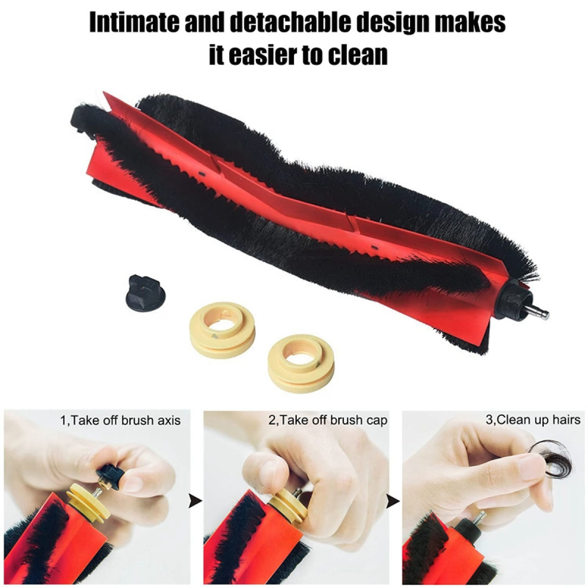 Elementy szczotki robota sprzątającego. Odłączane części i instrukcje.