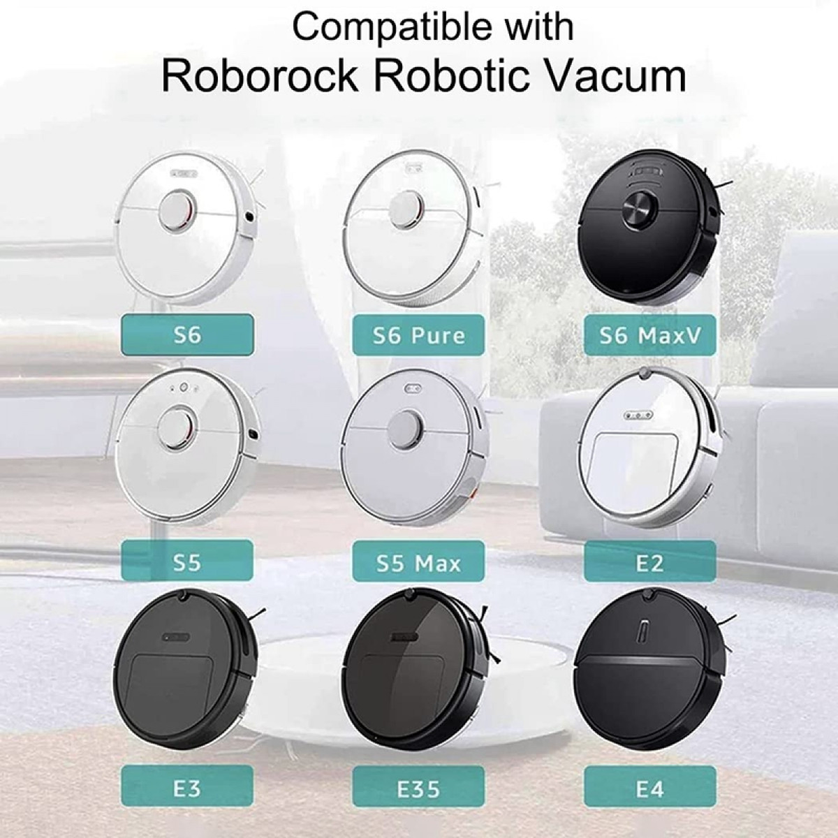 Dziewięć odkurzaczy robotów z etykietami: S6, S6 Pure, S6 MaxV, S5, S5 Max, E2, E3, E35, E4.