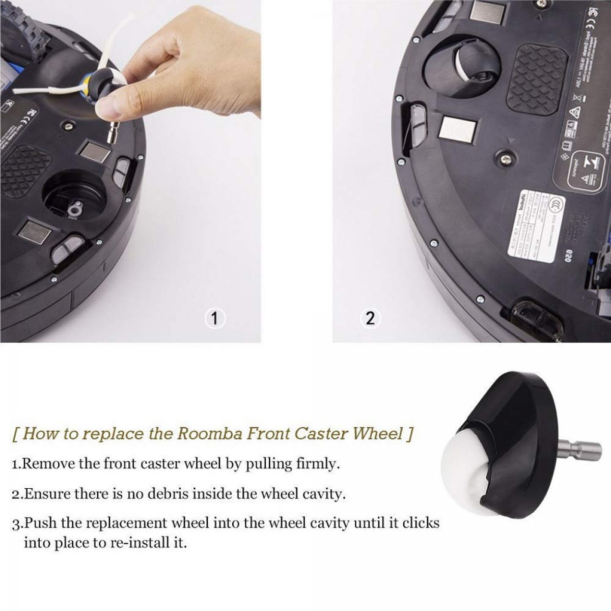 INF Roomba iRobot Pac, für Schwarz 500/600/700/880/980 Ersatzdüsen Vorderrad Roller 2er