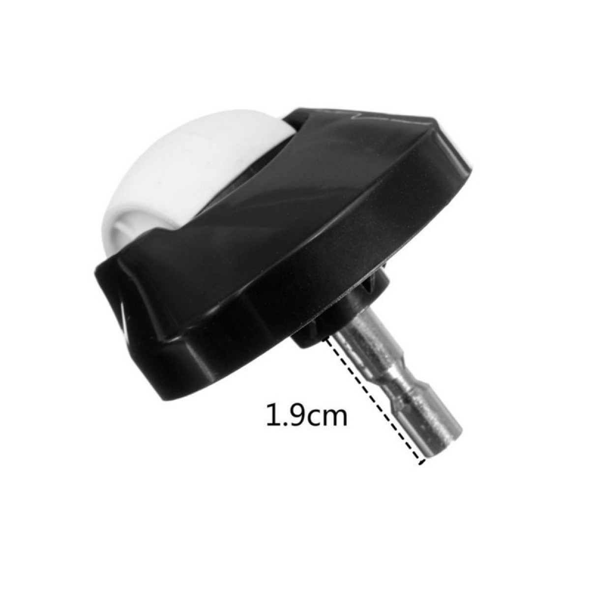 Zbliżenie koła z czarną ramą i białym kołem.