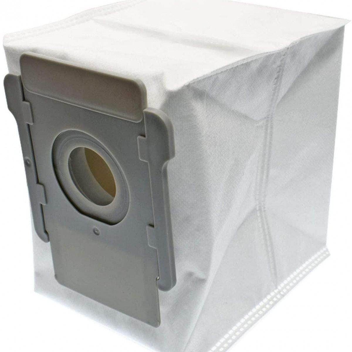 Biały worek do odkurzacza z szarymi drzwiami.