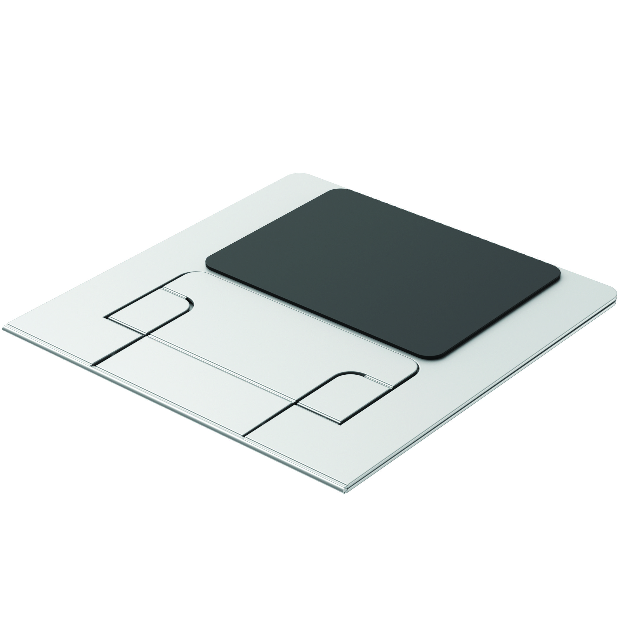 Srebrne i czarne akcesorium biurkowe, kątowe z wycięciami.