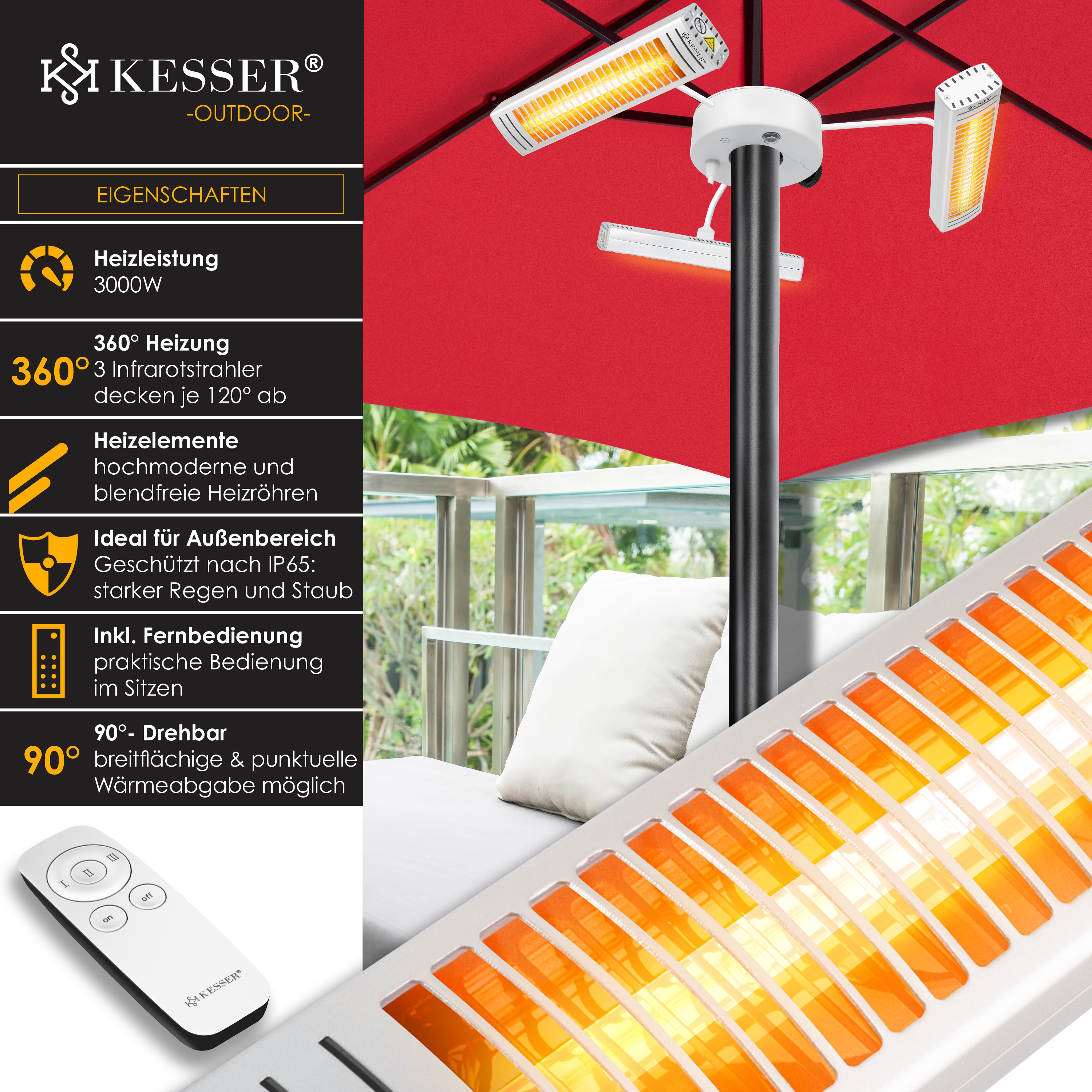 (3000 KESSER 22414 Infrarotstrahler Watt) Heizstrahler