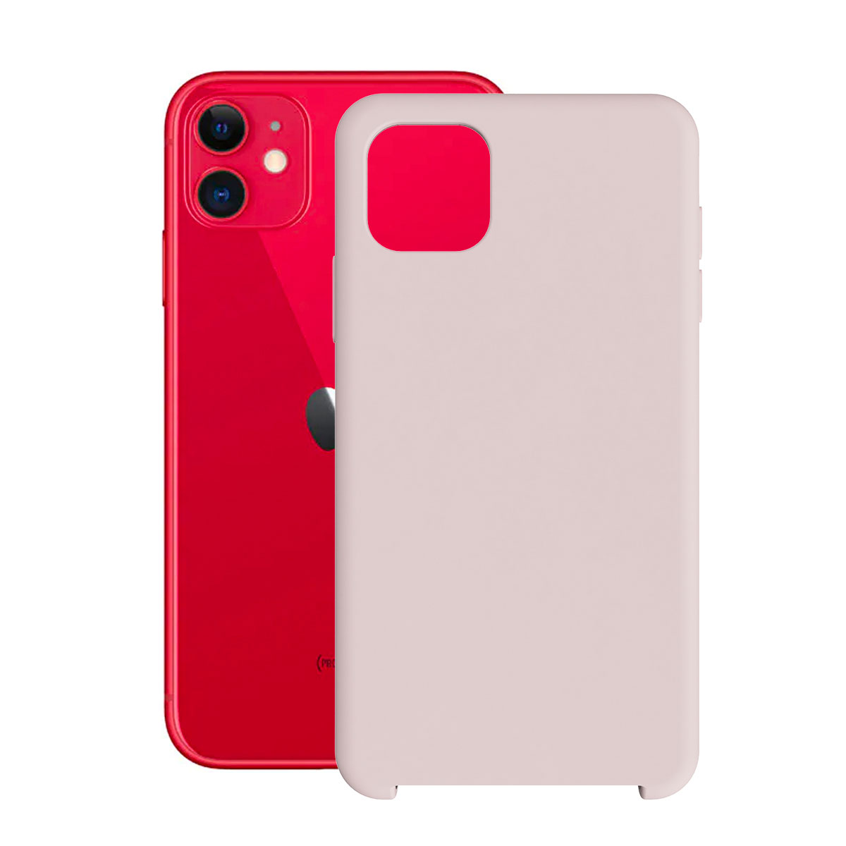 Un iPhone rosso con una custodia rosa. La custodia copre la parte posteriore del telefono.