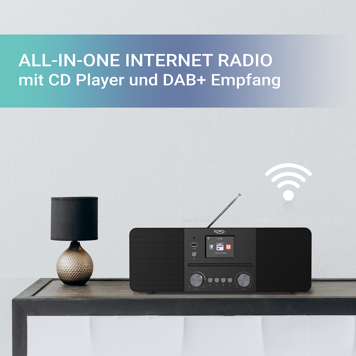 All-in-One Stereo Radio, FM, CD-Player, Bluetooth, Internet Bluetooth, WLAN, 620 Radio, XORO DAB+/FM DAB+, XORO Internetradio Spotify Radio, DAB, schwarz mit HMT Internet