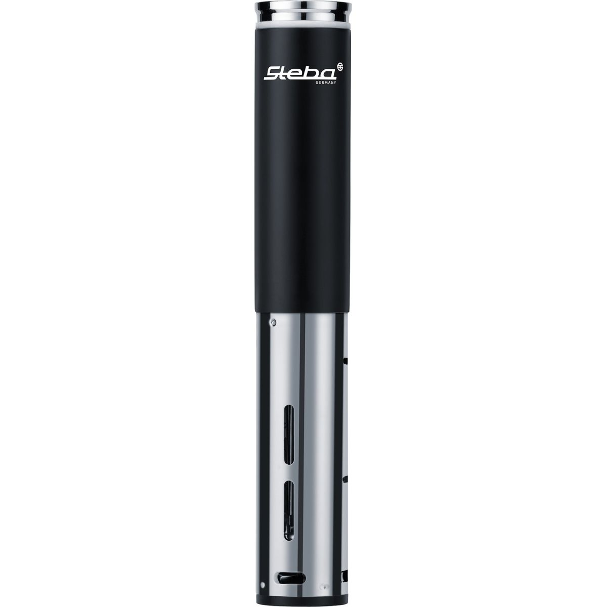 Schwarz-silberner Sous-Vide-Immersion-Circulator mit Steba-Logo.