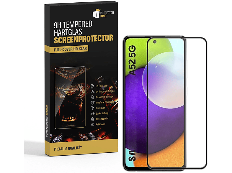 PROTECTORKING 1x FULL COVER 9H Hartglas HD KLAR Displayschutzfolie(für Samsung Galaxy A52)