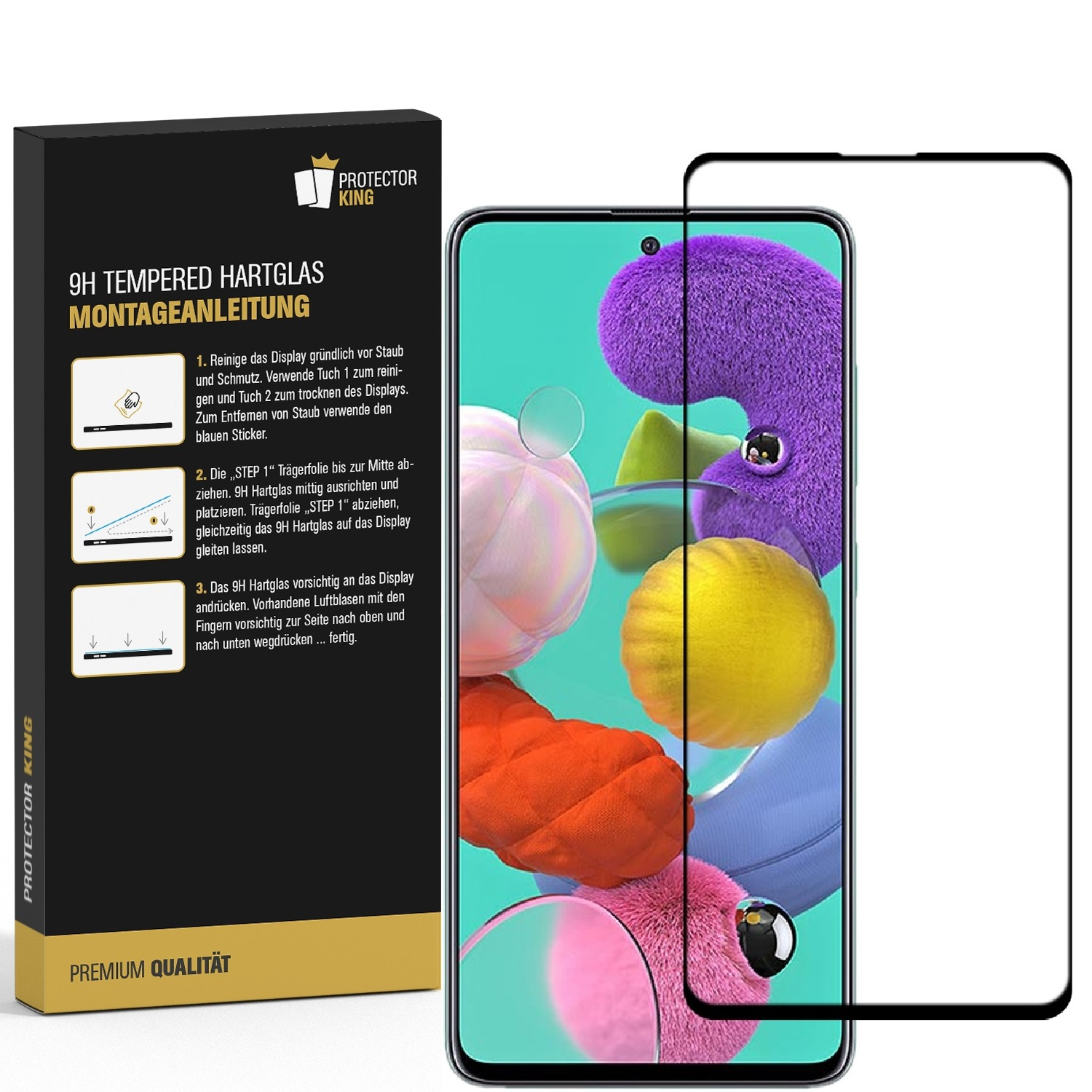 KLAR FULL PROTECTORKING COVER HD A51) Displayschutzfolie(für Samsung Galaxy Hartglas 9H 4x