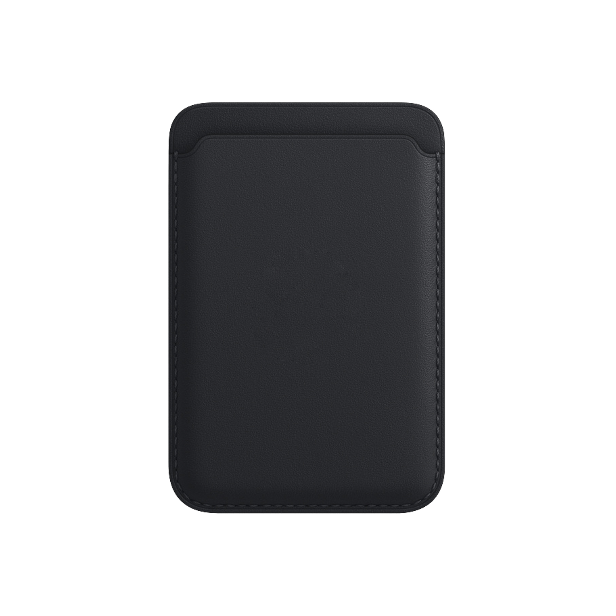 Portatarjetas negro para teléfono. El soporte está sobre un fondo blanco.
