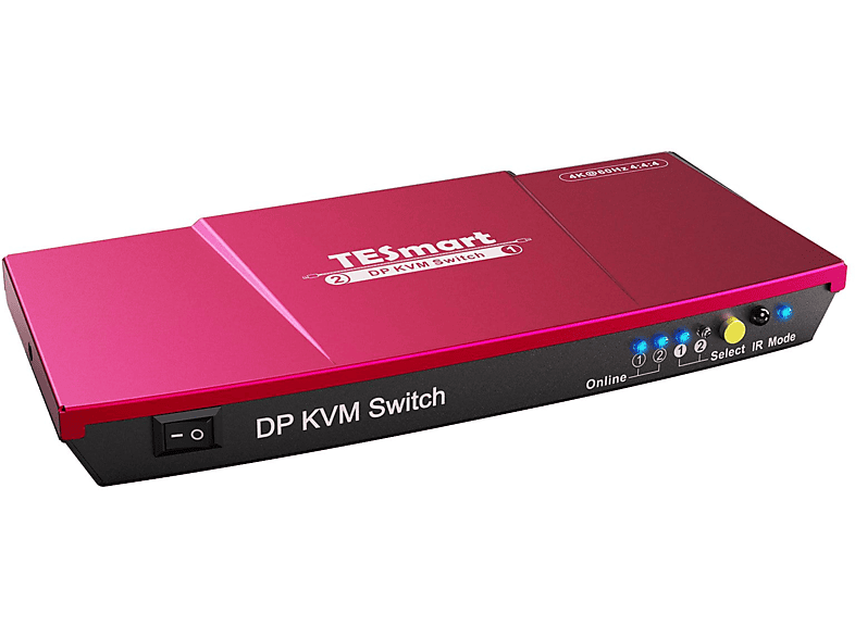 TESMART 2x1 DisplayPort mit 2 Port 4K60Hz USB 2.0 DP KVM Switch, Rot