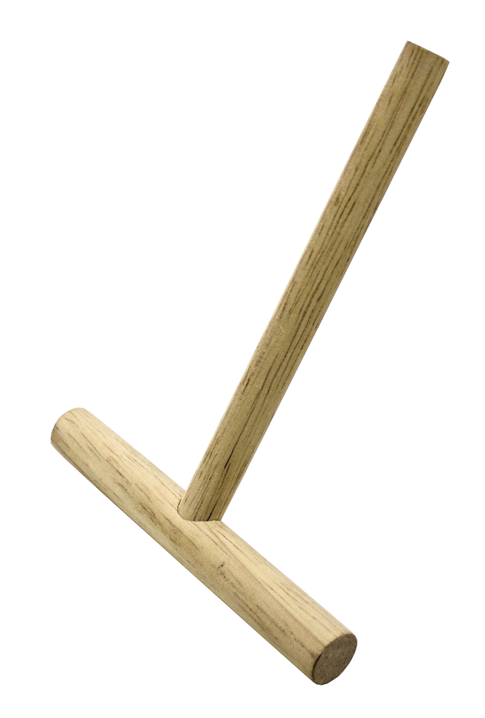 Werkzeug zum Herstellen von Holz-Crêpes mit zwei Griffen und flacher Basis.
