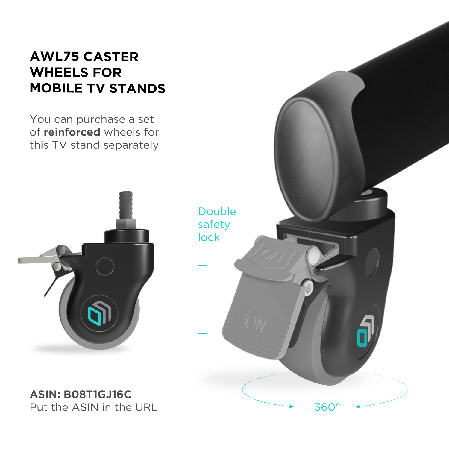 4er-Set ⌀75 AWL75 Mobile TV Weiß TV Räder für ONKRON Ständer für Designer ONKRON mm Räder-Rollen Ständer Ausrüstung