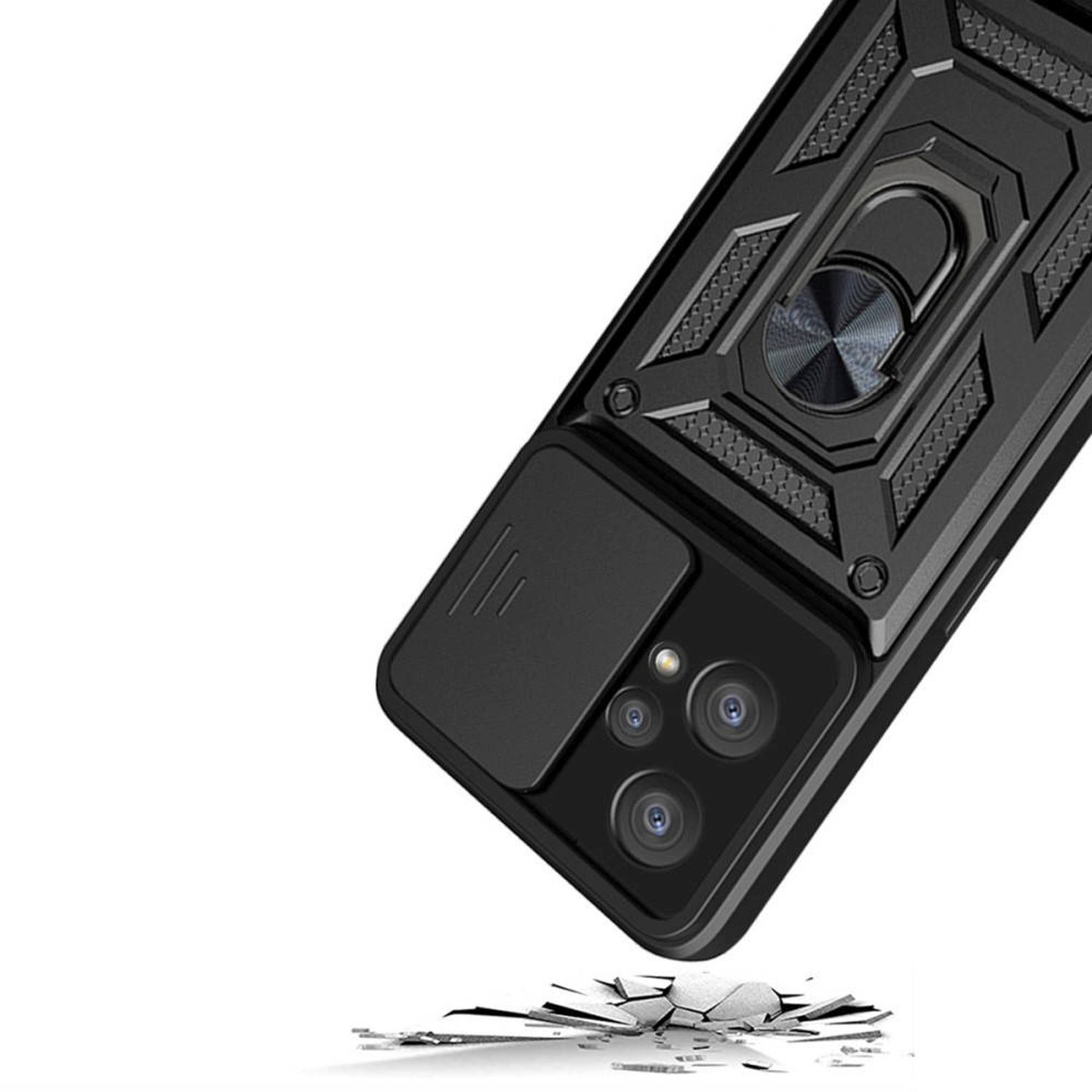 Schwarz COFI Ringhülle Kameraschutz Stoßfest, iPhone Hülle Armor Case Backcover, Apple, kompatibel 13, CamShield 13 iPhone Halter mit