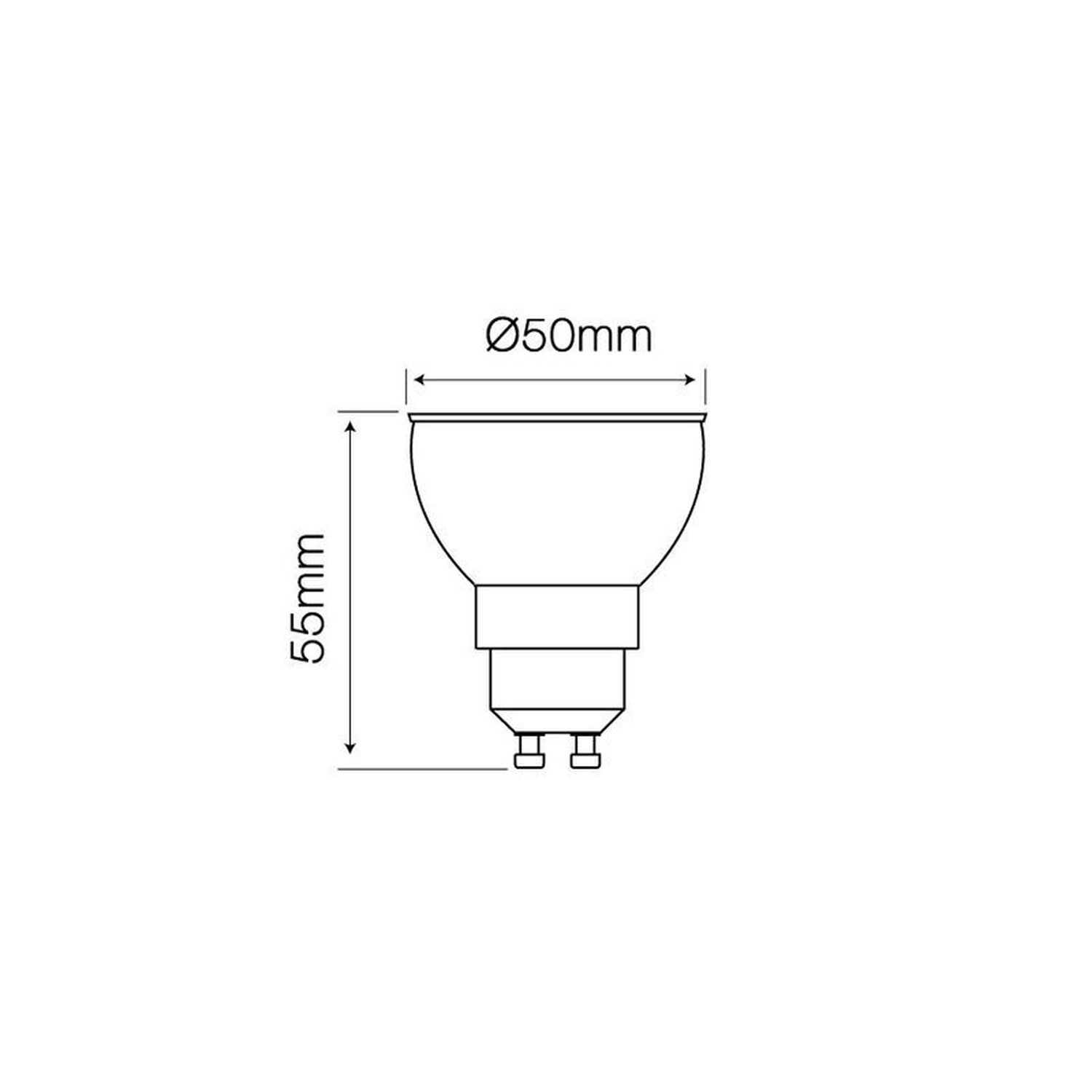 Diagramm einer Glühbirne mit Abmessungen.