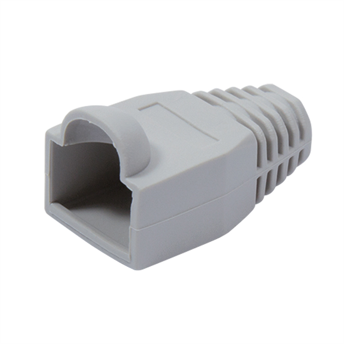 Eine hellgraue RJ45-Stecker-Staubschutzkappe.