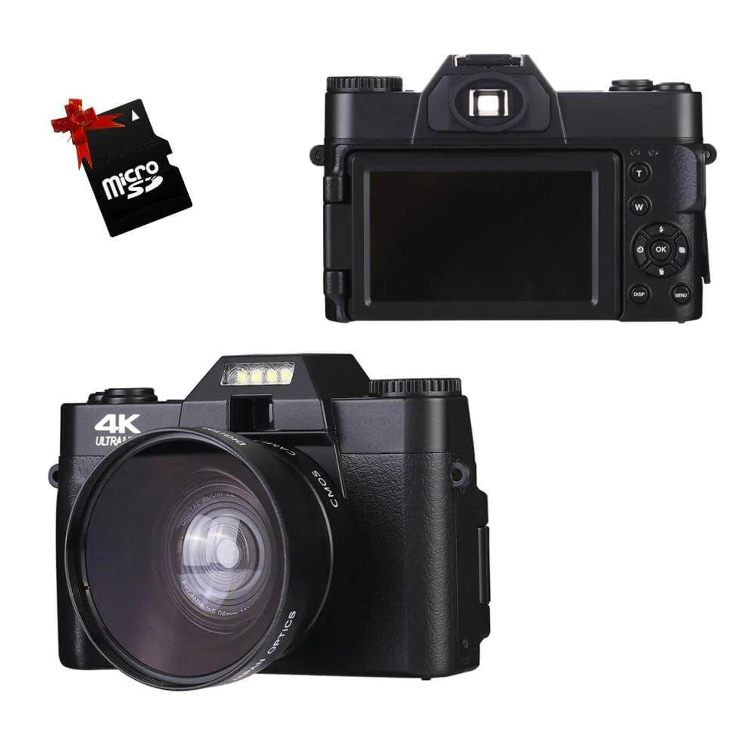 mit opt. 64GB 48MP schwarz, Digitalkamera Speicherkarte Autofokus-Kamera Kompaktkamera SYNTEK 16x Zoom- Digitalkamera 4K