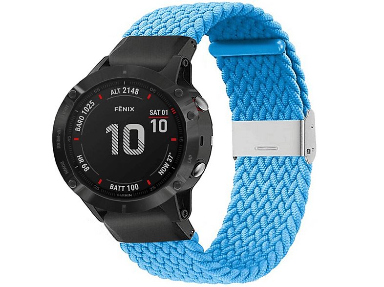 Braided, Ersatzarmband, Garmin, Garmin Fenix 6X, Skyblue