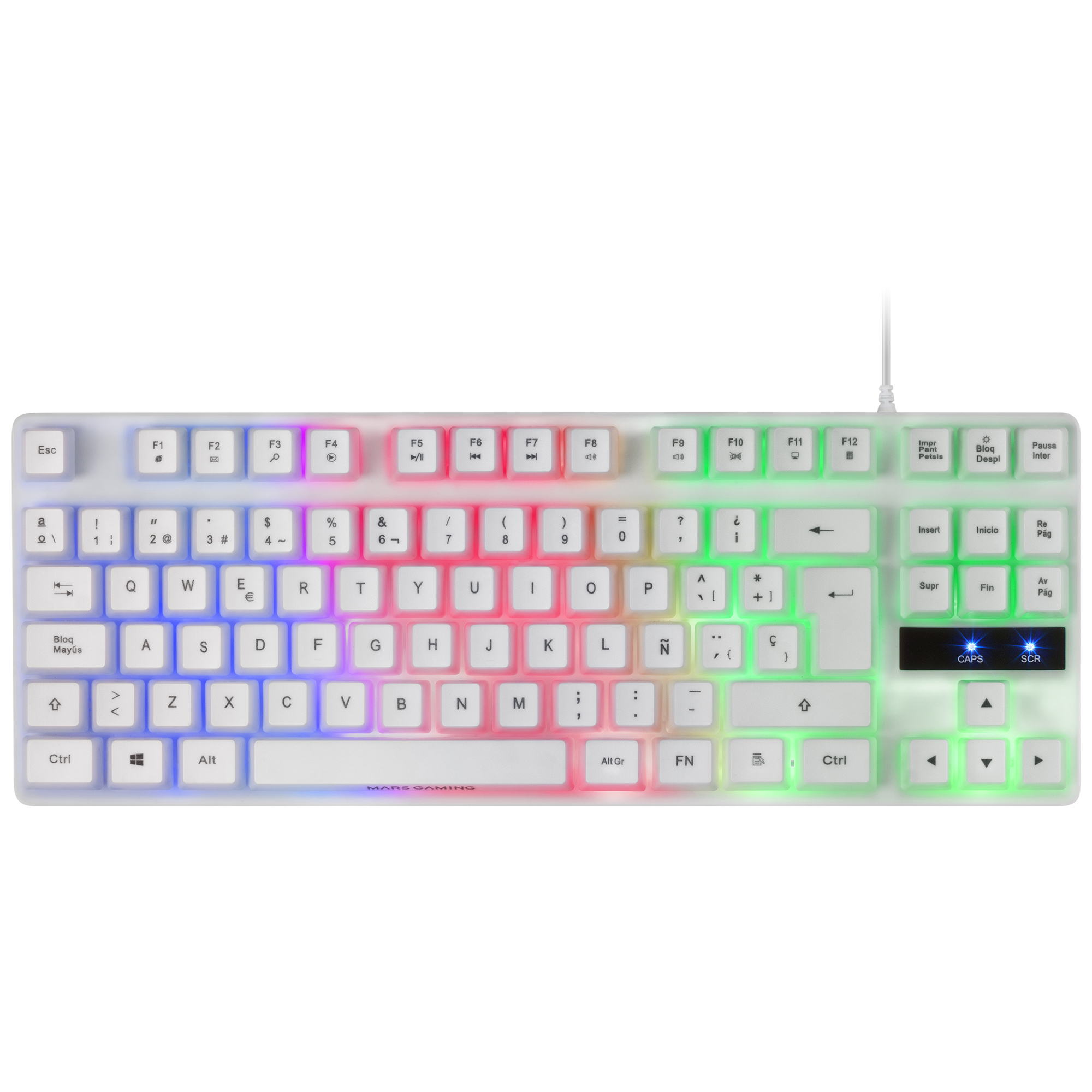 Teclado Gaming Rgb mars mk02 blanco hmech frgb tkl antighosting compacto rainbow idioma español tecaldo mk02wes