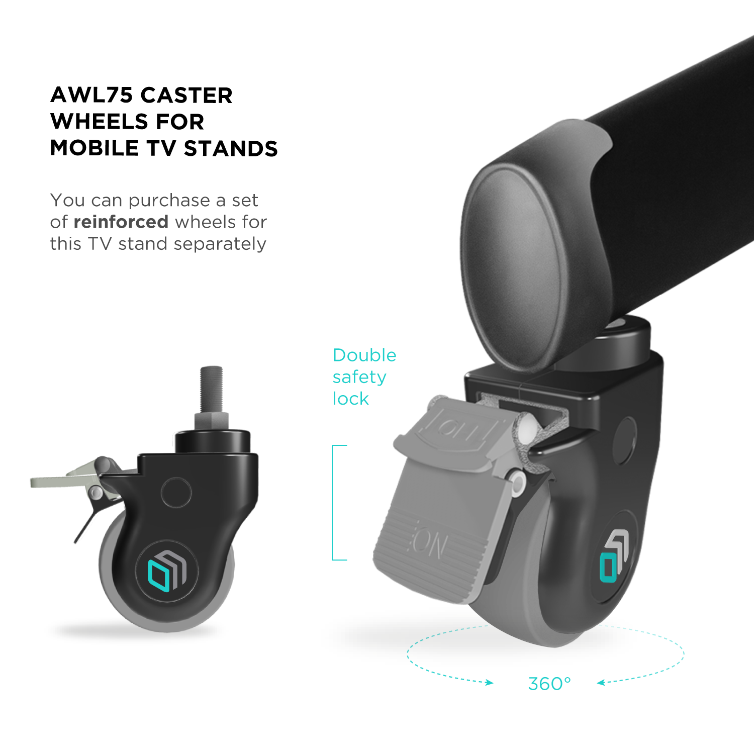 4er-Set ⌀75 AWL75 Mobile TV Weiß TV Räder für ONKRON Ständer für Designer ONKRON mm Räder-Rollen Ständer Ausrüstung