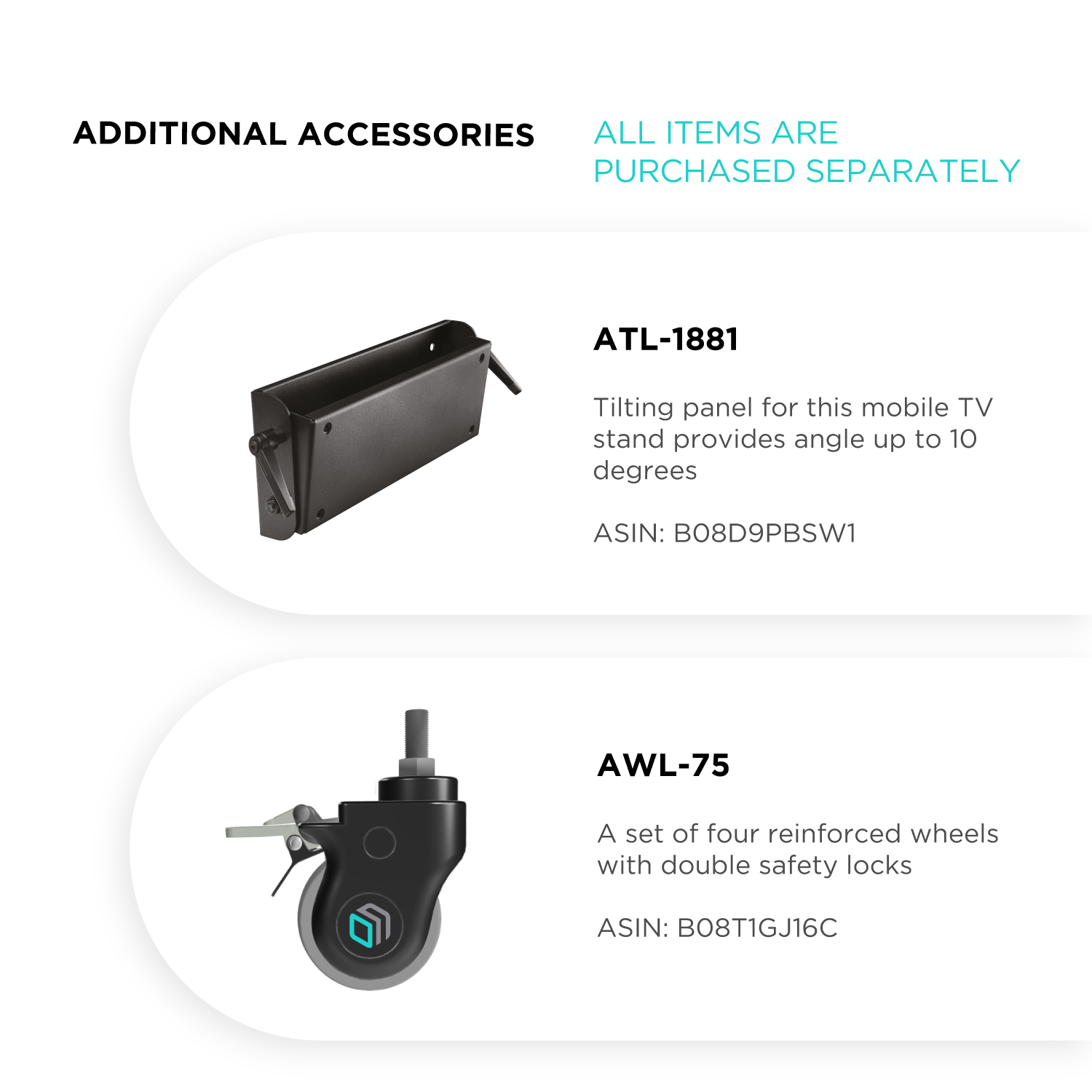 4er-Set ⌀75 AWL75 Mobile TV Weiß TV Räder für ONKRON Ständer für Designer ONKRON mm Räder-Rollen Ständer Ausrüstung