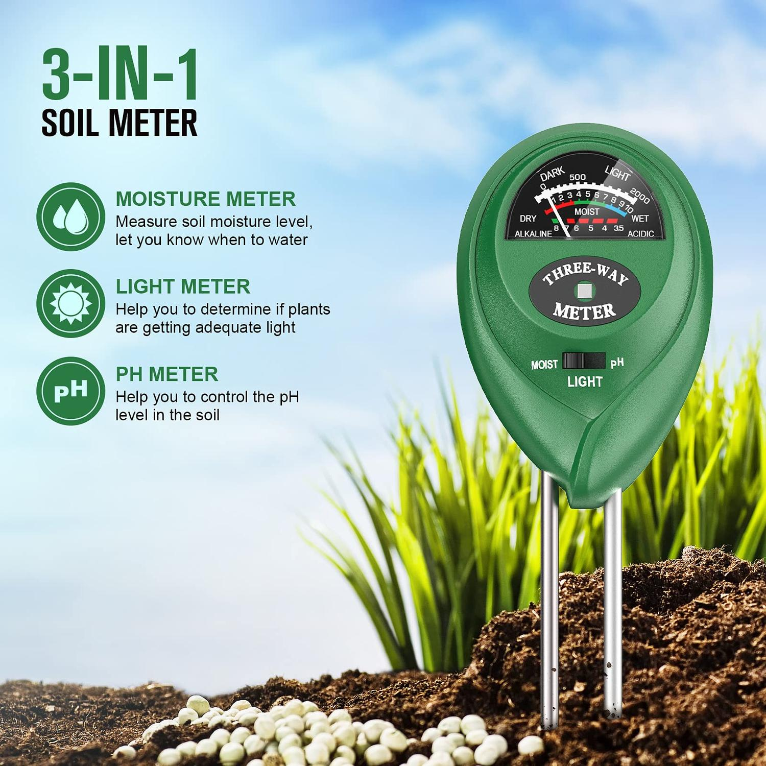 INF Bodenmessgerät pH-Wert Bodenmesser für Licht, Feuchtigkeit, 3-in-1