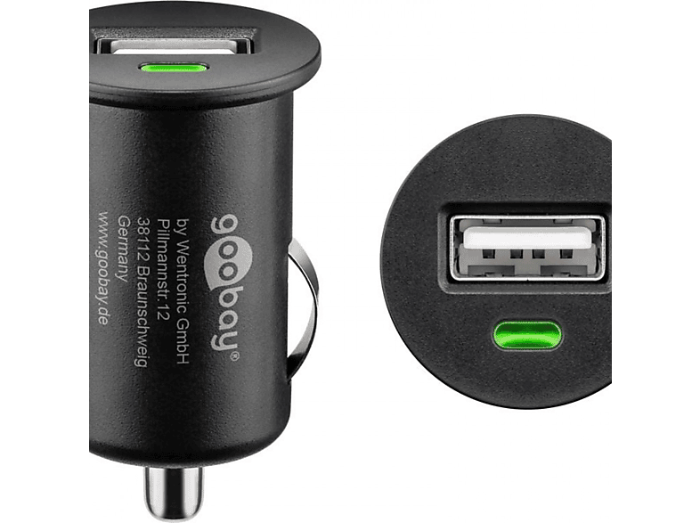 Goobay Dual-USB-Autoladegerät 4,8 A, 1 Stk. im Karton, Schwarz - kompakte  Stromversorgung für Handys und Kleingeräte