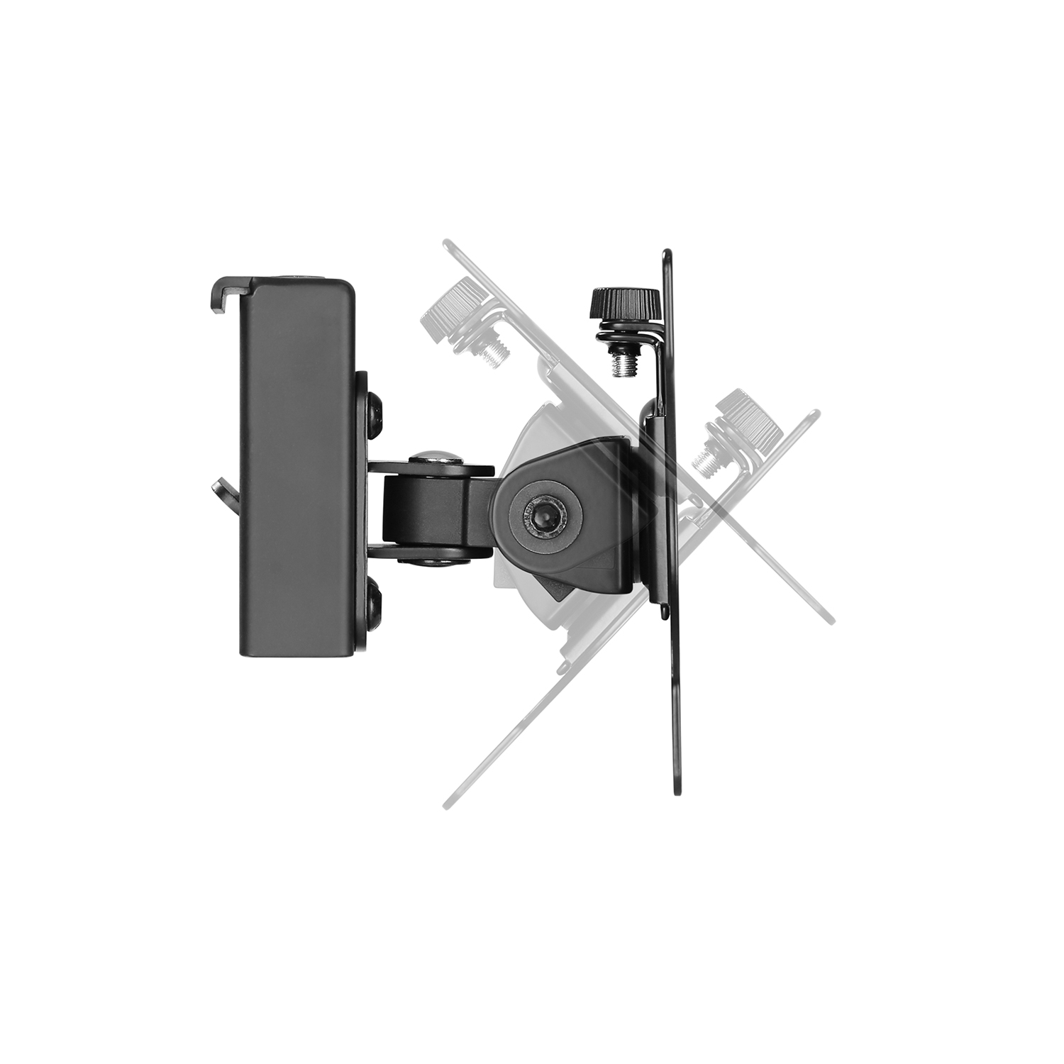 Un soporte negro ajustable para una pantalla o monitor.