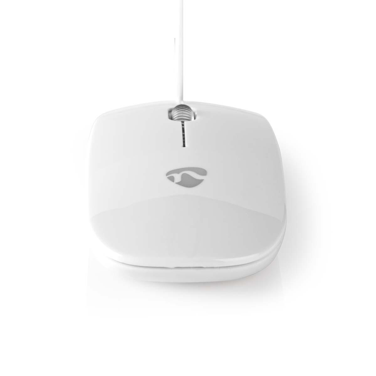 White mouse with a cable, on a white background.