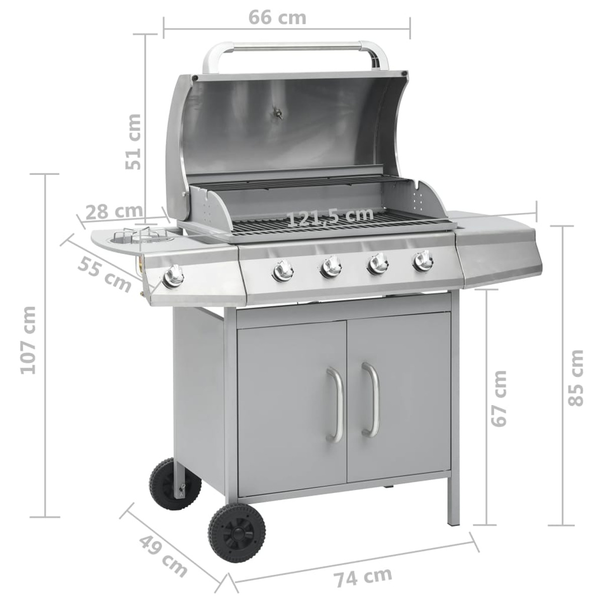 VIDAXL 310108 Silber Gasgrill, (11,6 kW)