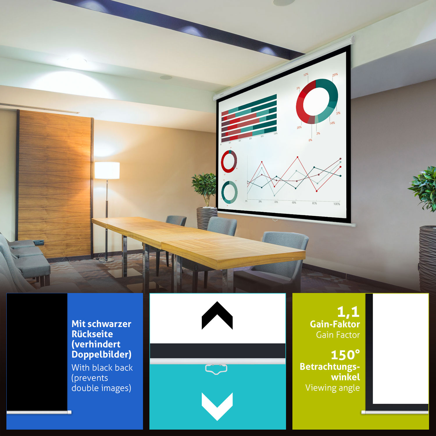 ESMART EXR Rollo-Leinwand 200x200cm - Quadratische Beamer Leinwand 1:1 Format