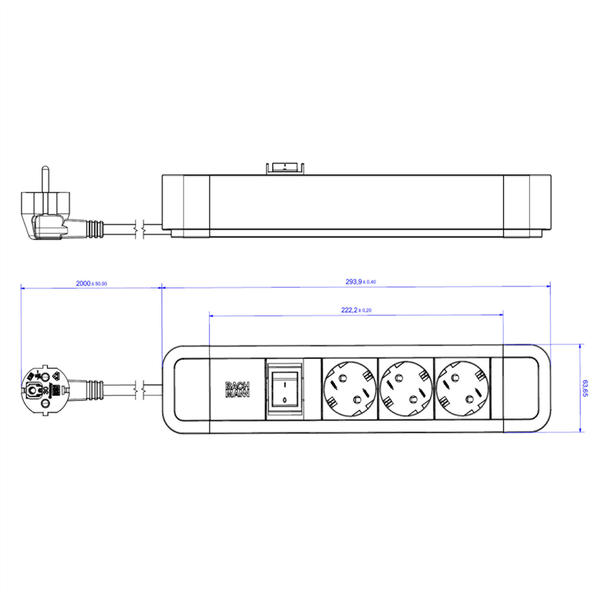 BACHMANN PRIMO2 Steckdosenleiste 3x Steckdosenleiste Schutzkontakt, Schalter Aluminium