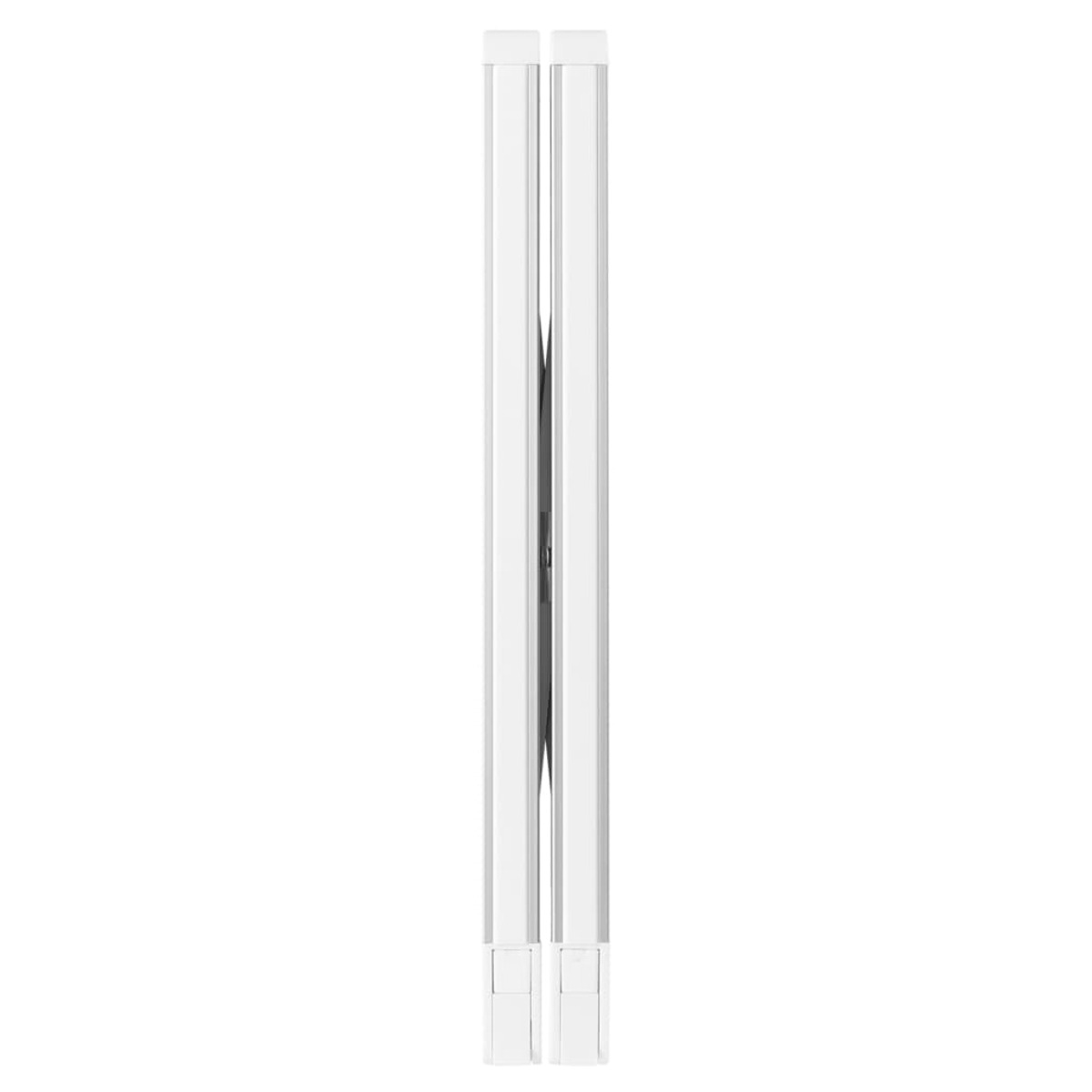 Two white, vertical, and parallel tubes, seen against a plain white background.