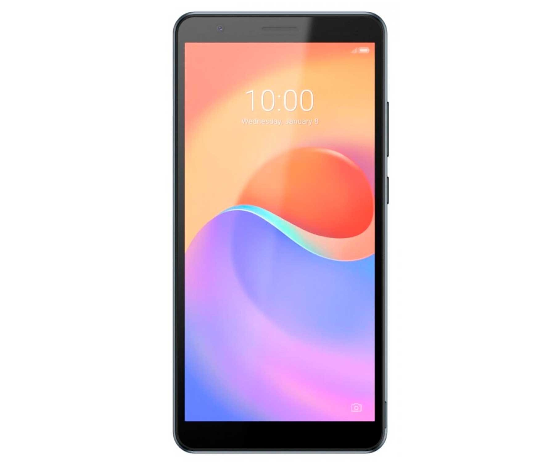 Un smartphone negro con una pantalla colorida que muestra la hora y la fecha.