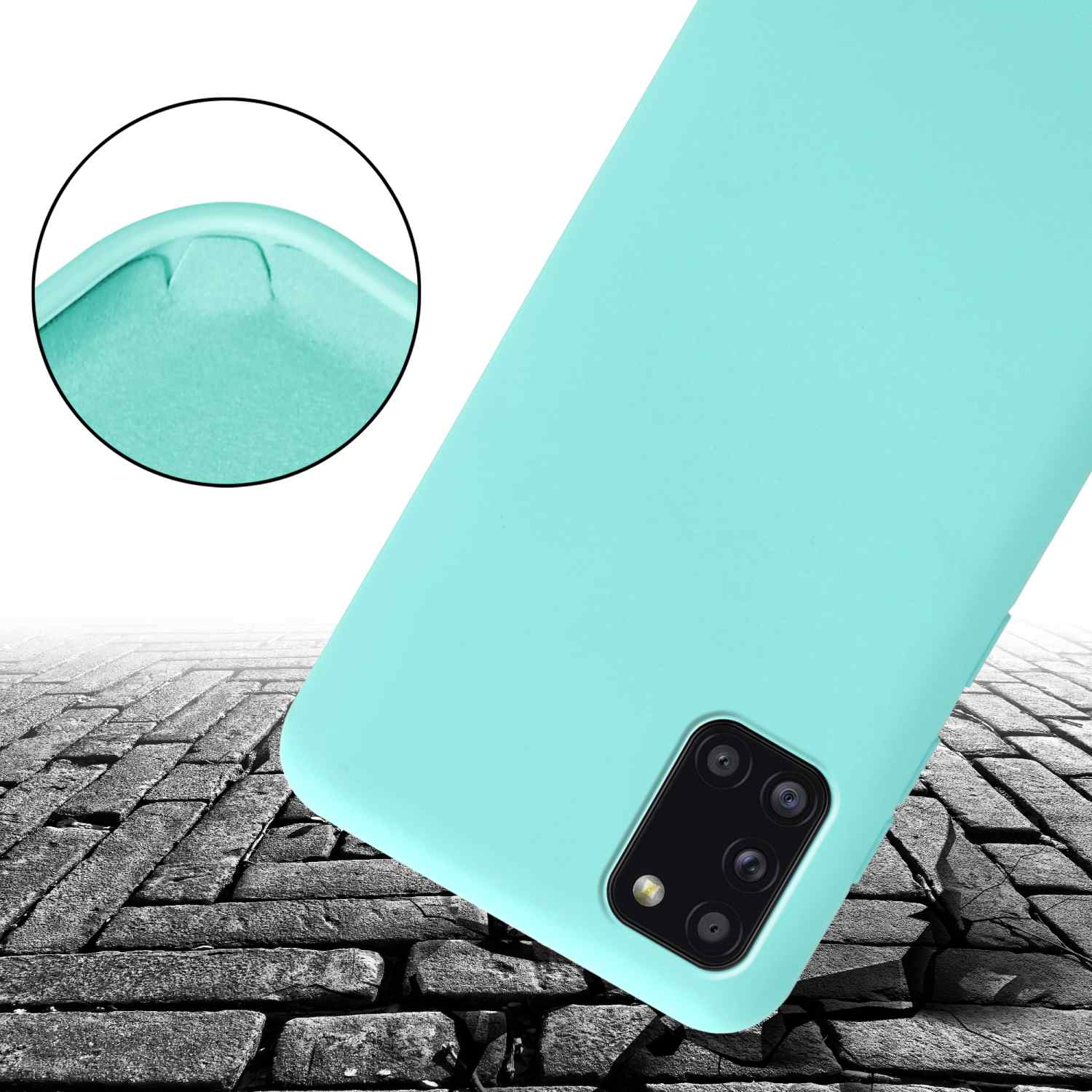 CADORABO Handy Kette Galaxy Backcover, LIQUID Schutzhülle längen Silikon mit Band, verstellbaren Samsung, TÜRKIS A31, Kordel