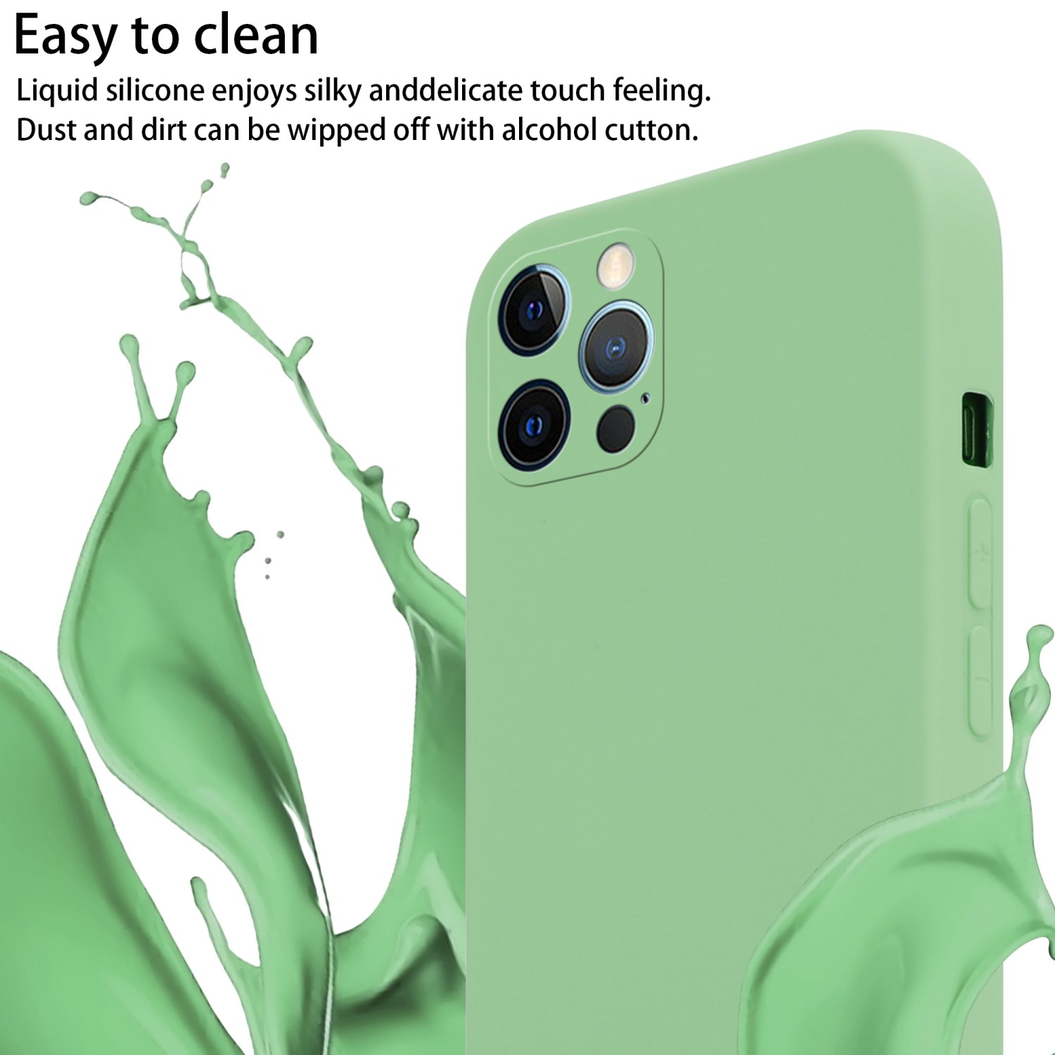 Custodia verde per telefono, facile da pulire, con silicone liquido e schizzo.