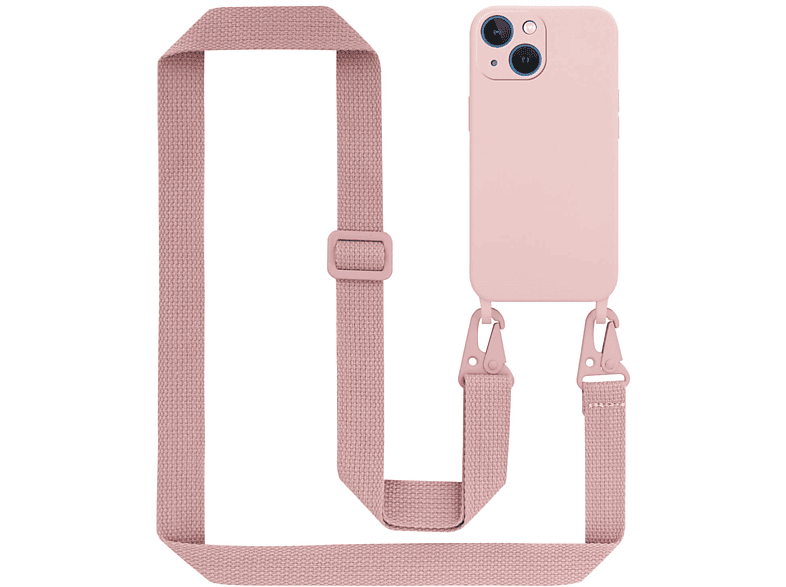 CADORABO Handy Kette Silikon Schutzhülle mit längen verstellbaren Kordel Band, Backcover, Apple, iPhone 13 MINI, LIQUID PINK